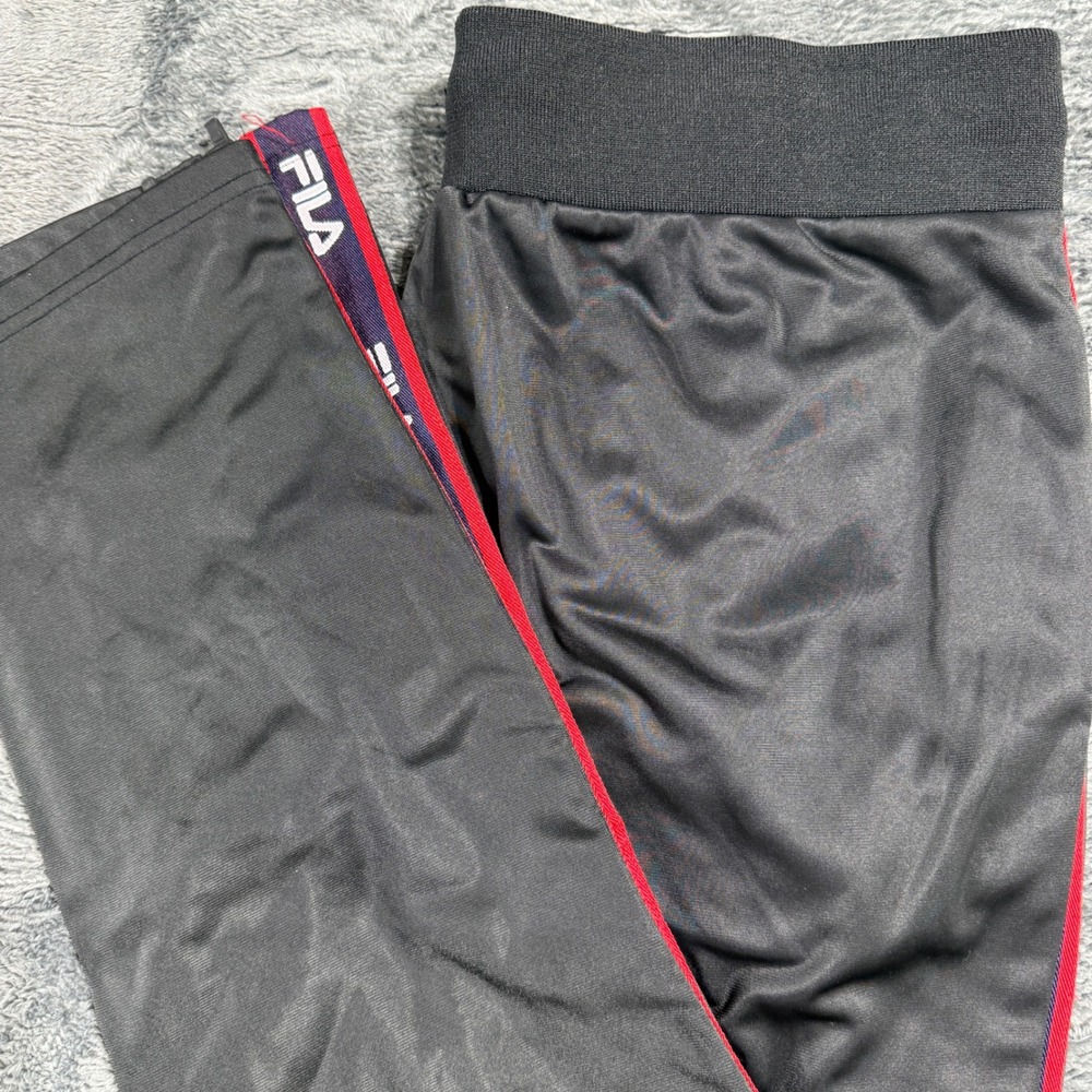 FILA Track Pants Womens XL Black Logo Tape Ankle Zip Sportswear